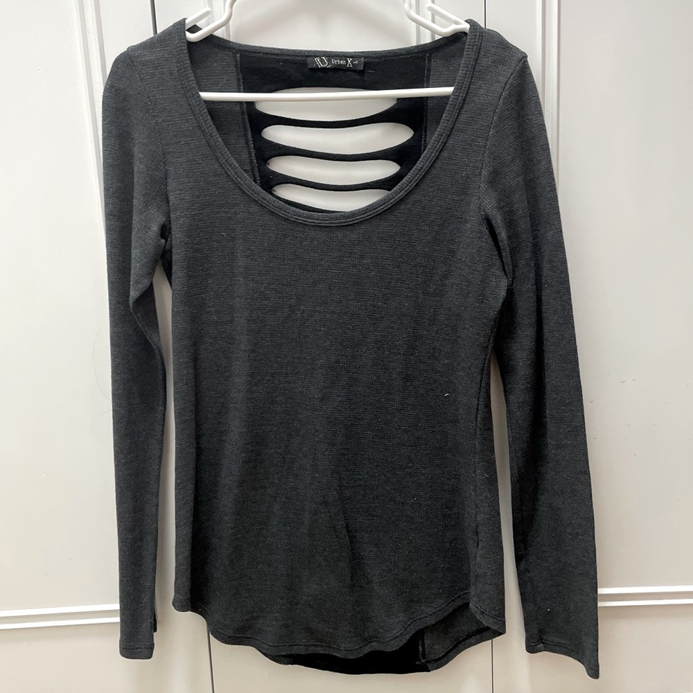 Gray Shirt with Black Cut Out Back, Large